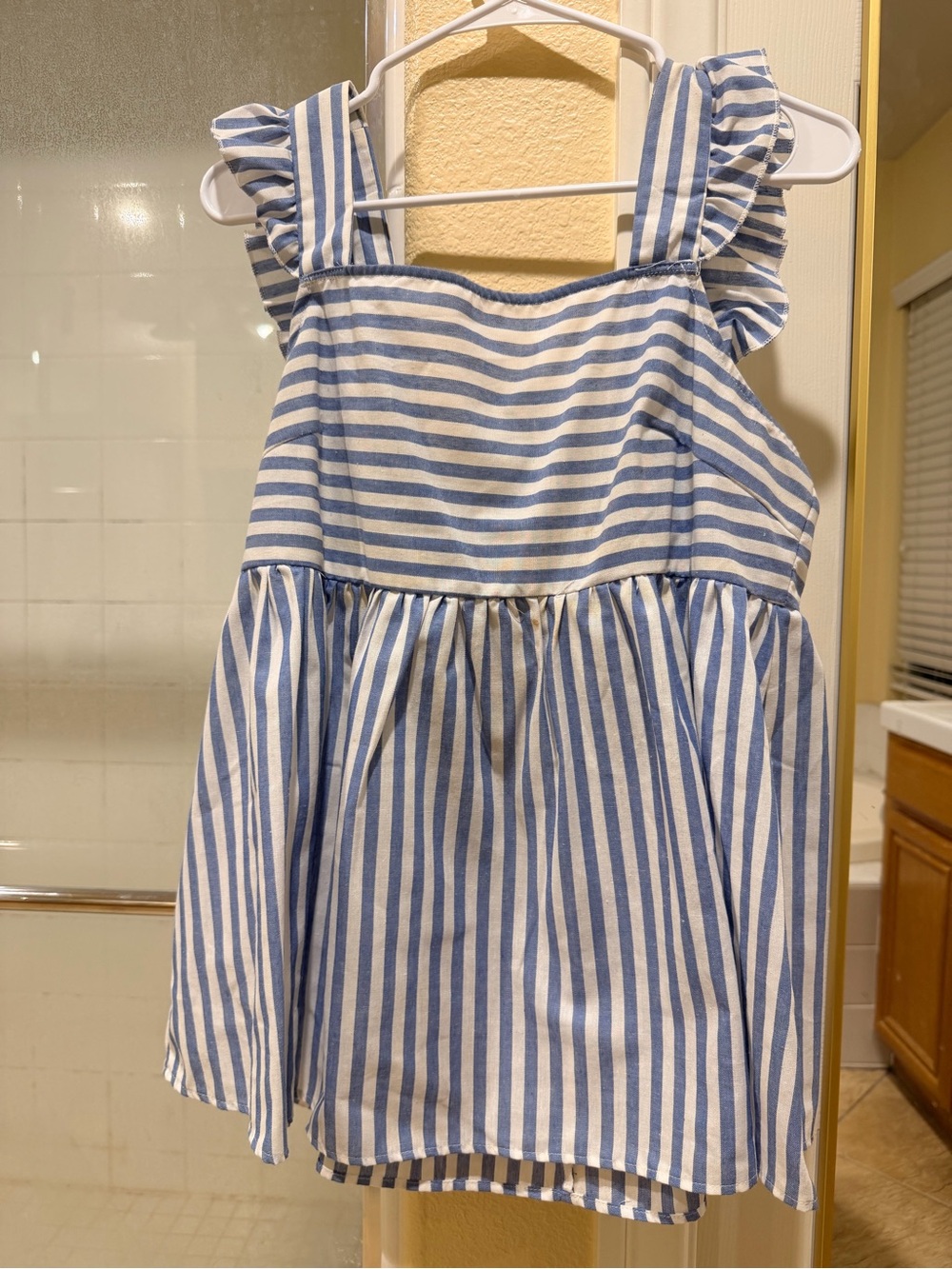 Ladies Blue and White Striped Sundress with Ruffle Straps
